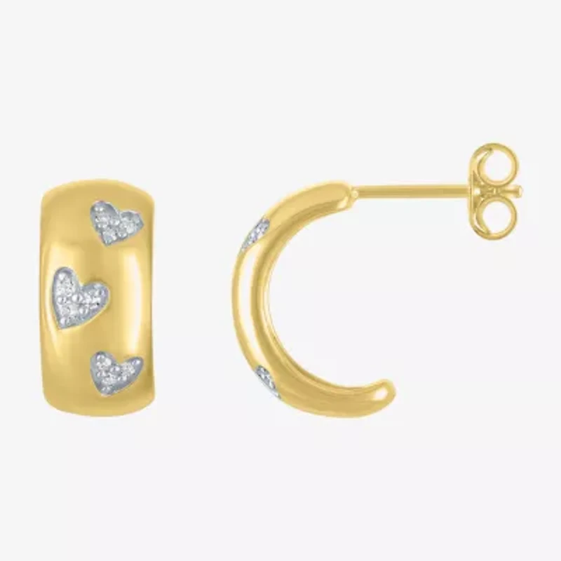 Diamond Addiction (G-H / Si2-I1) C-Hoop Womens 1/10 CT. T.W. Lab Grown White Diamond 14K Gold Over Silver 14mm Heart Hoop Earrings