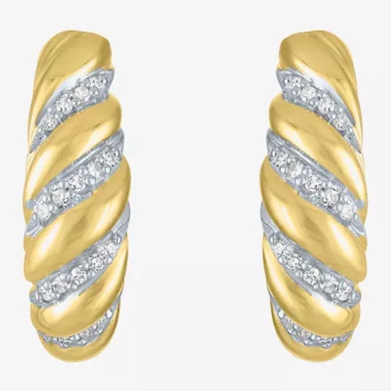 Diamond Addiction (G-H / I1-I2) Croissant Womens 1/10 CT. T.W. Lab Grown White Diamond 14K Gold Over Silver 16.2mm Hoop Earrings