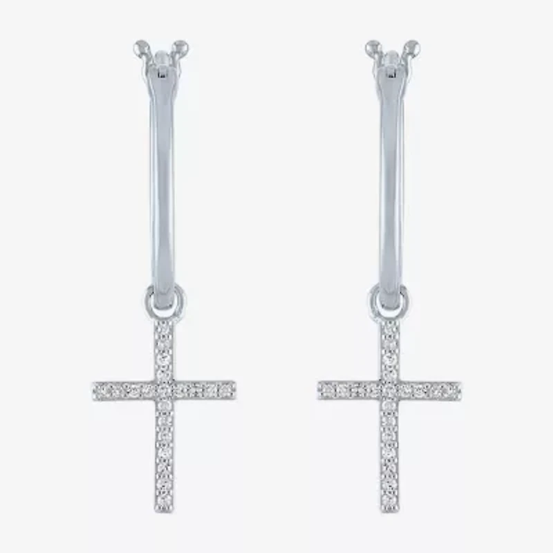 Diamond Addiction (G-H / Si2-I1) 1/10 CT. T.W. Lab Grown White Sterling Silver or 14K Gold Over 34mm Cross Hoop Earrings