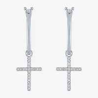 Diamond Addiction (G-H / Si2-I1) 1/10 CT. T.W. Lab Grown White Sterling Silver or 14K Gold Over 34mm Cross Hoop Earrings
