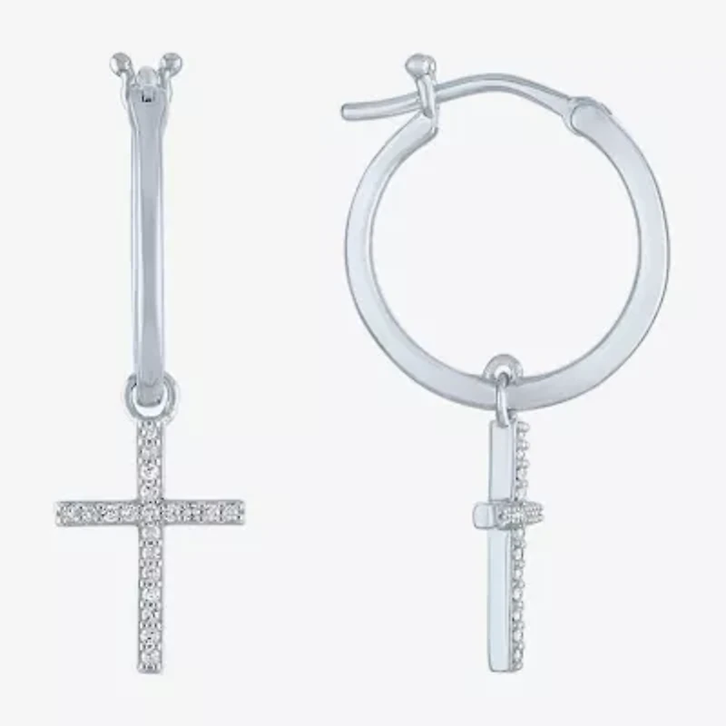 Diamond Addiction (G-H / Si2-I1) 1/10 CT. T.W. Lab Grown White Sterling Silver or 14K Gold Over 34mm Cross Hoop Earrings