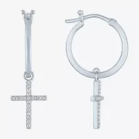 Diamond Addiction (G-H / Si2-I1) 1/10 CT. T.W. Lab Grown White Sterling Silver or 14K Gold Over 34mm Cross Hoop Earrings