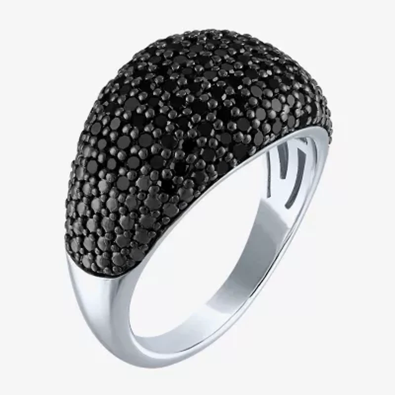 Womens 1 CT. T.W. Natural Black Diamond Sterling Silver Dome Cocktail Ring