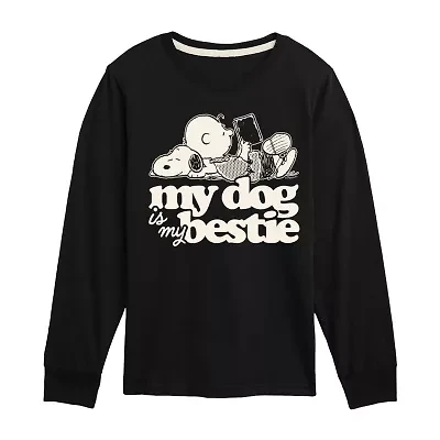 Little & Big Kid Boys Crew Neck Long Sleeve Regular Fit Peanuts Graphic T-Shirt