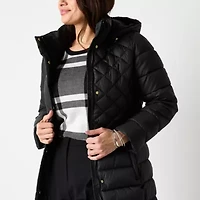Liz Claiborne Womens Hooded Midweight Puffer Jacket