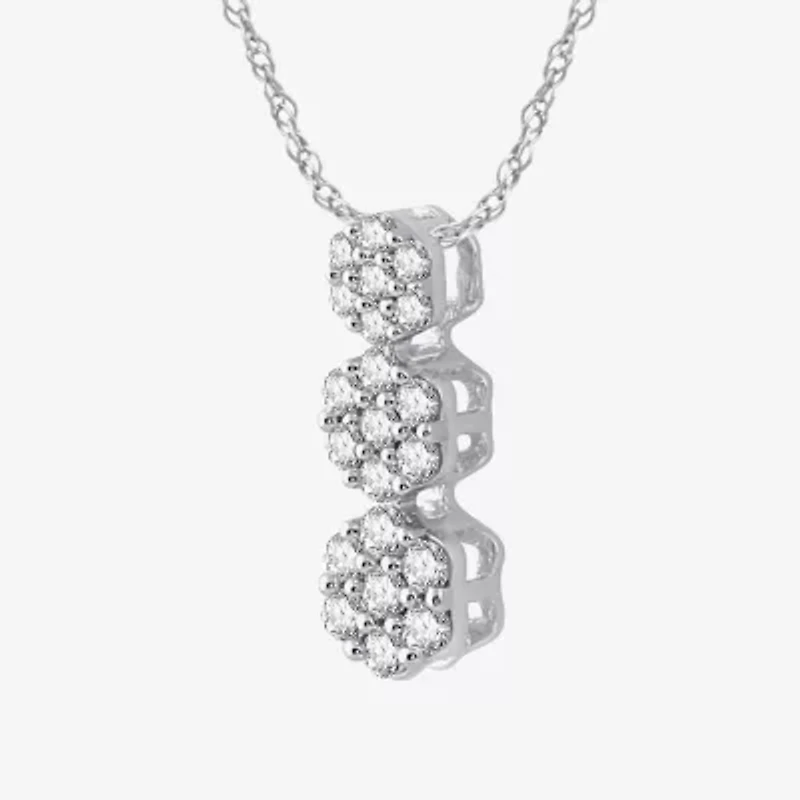 Diamond Blossom Womens 1/4 CT. T.W. Lab Grown White Diamond Sterling Silver Flower 18 Inch Pendant Necklace