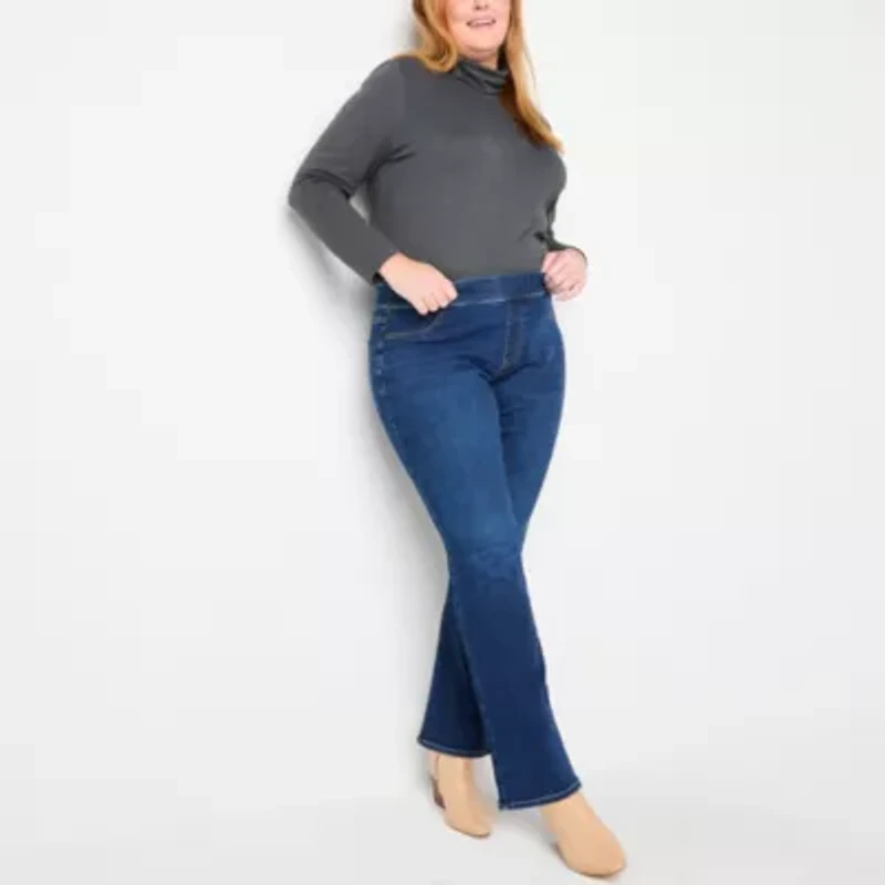 St. John's Bay Pull On Womens Plus High Rise Bootcut Jean