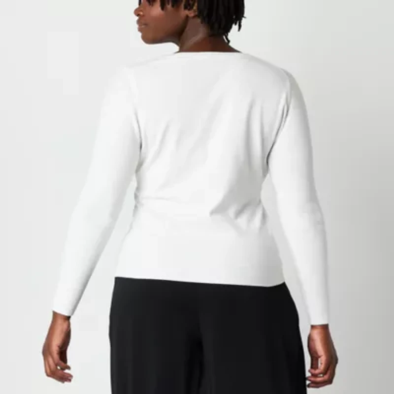 Worthington Womens V Neck Long Sleeve Pullover Sweater