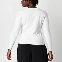Worthington Womens V Neck Long Sleeve Pullover Sweater
