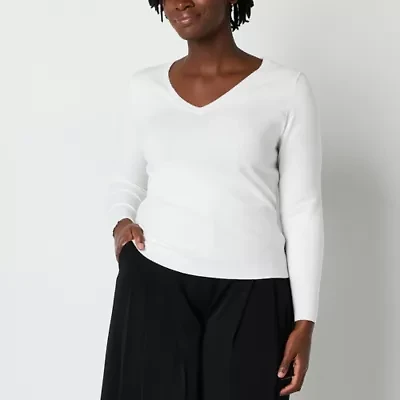 Worthington Womens V Neck Long Sleeve Pullover Sweater