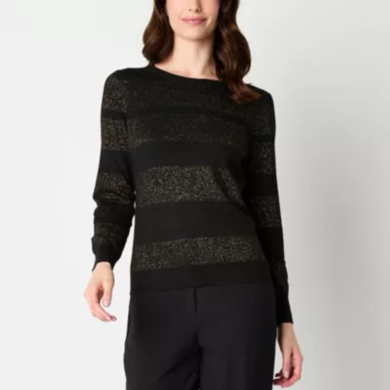Worthington Womens Crew Neck Long Sleeve Pullover Sweater