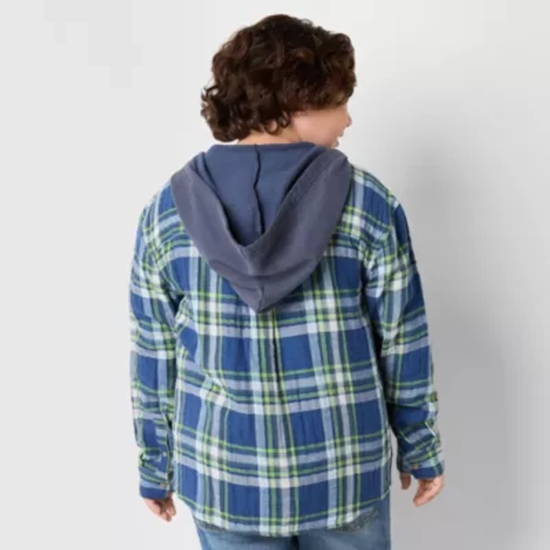 Thereabouts Little & Big Kid Boys Hooded Long Sleeve Hooded Regular Fit Flannel Shirt