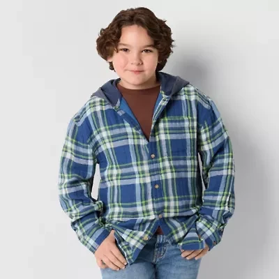 Thereabouts Little & Big Kid Boys Hooded Long Sleeve Hooded Regular Fit Flannel Shirt