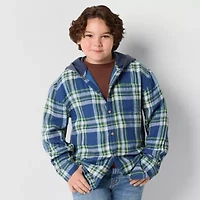 Thereabouts Little & Big Kid Boys Hooded Long Sleeve Hooded Regular Fit Flannel Shirt