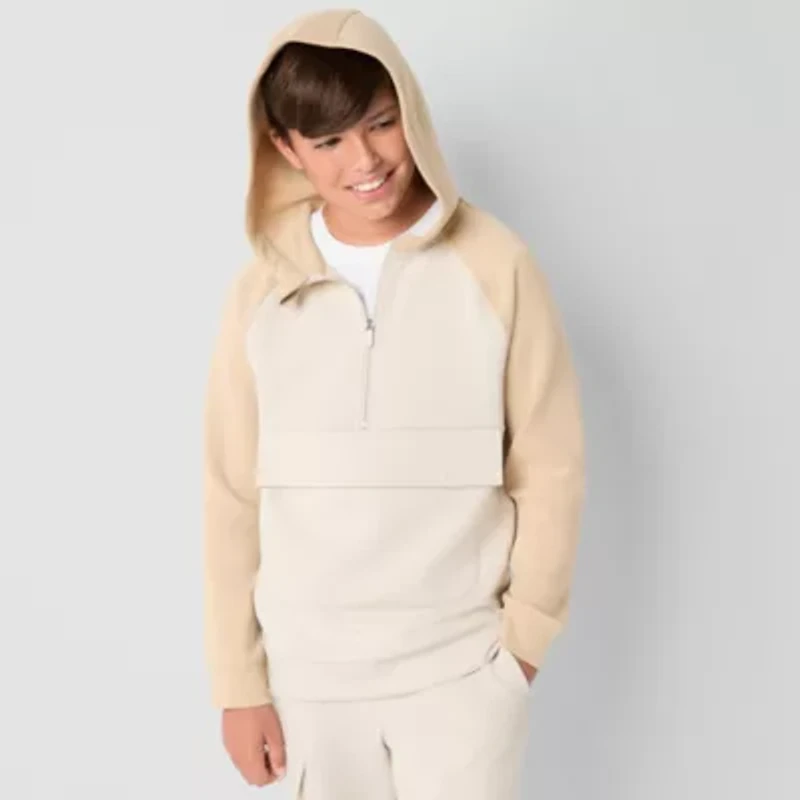 Xersion Double-Knit Little & Big Kid Boys Hooded Long Sleeve Active Quarter-Zip Pullover
