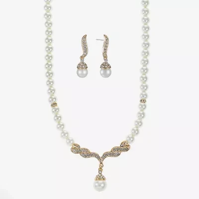 Monet Jewelry Y Necklace And Drop Earring Womens Simulated Pearl Hypoallergenic 2-pc. Jewelry Set