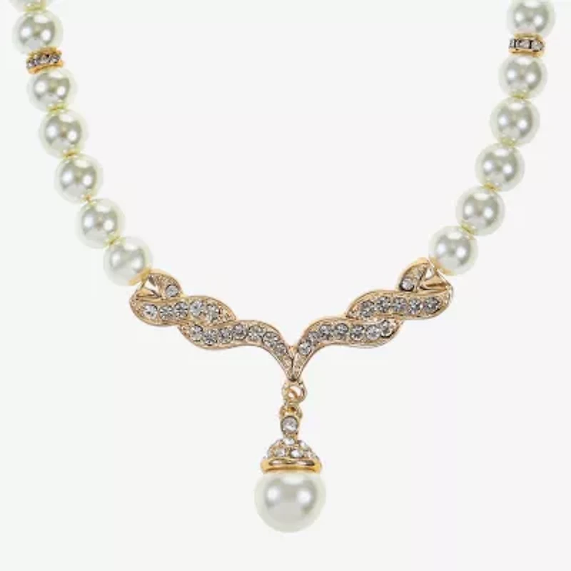 Monet Jewelry Y Necklace And Drop Earring Womens Simulated Pearl Hypoallergenic 2-pc. Jewelry Set