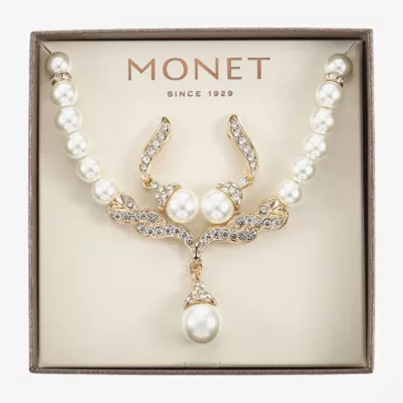 Monet Jewelry Y Necklace And Drop Earring Womens Simulated Pearl Hypoallergenic 2-pc. Jewelry Set