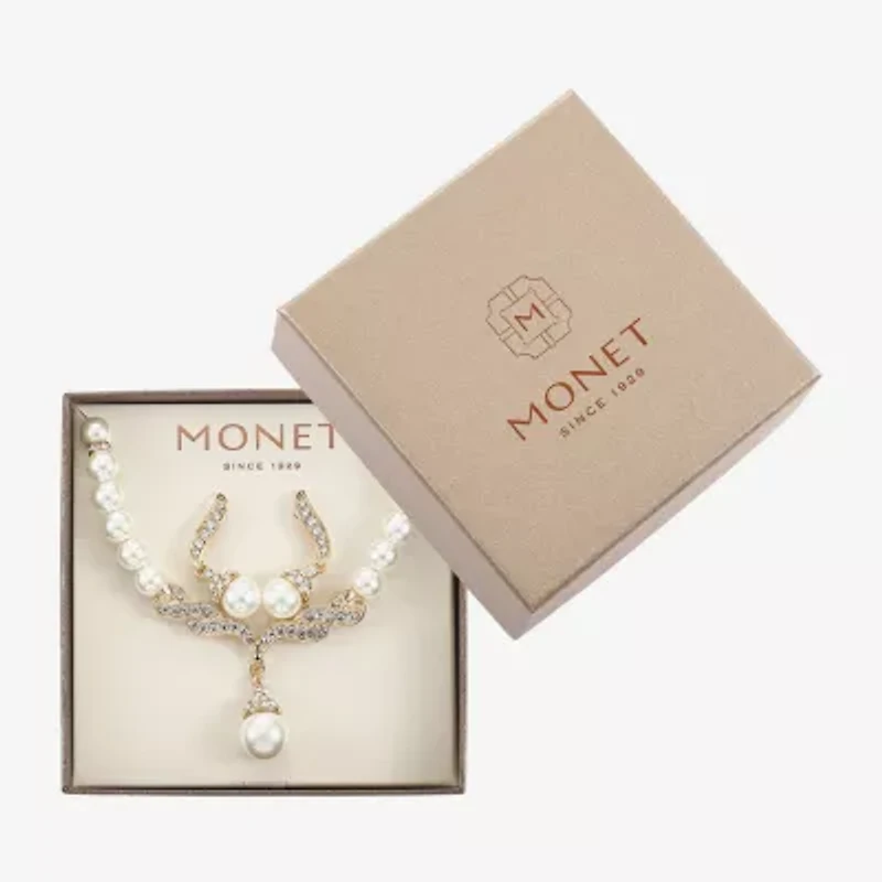 Monet Jewelry Y Necklace And Drop Earring Womens Simulated Pearl Hypoallergenic 2-pc. Jewelry Set