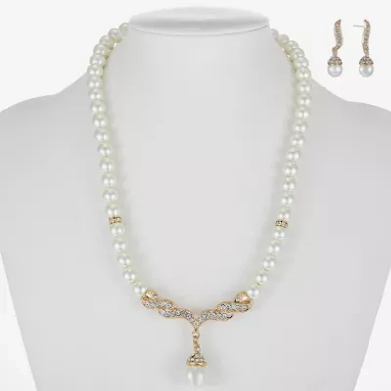 Monet Jewelry Y Necklace And Drop Earring Womens Simulated Pearl Hypoallergenic 2-pc. Jewelry Set