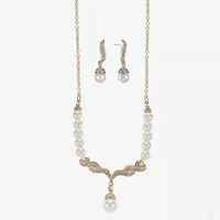 Monet® Simulated Pearl and Crystal Gold-Tone Drop Earring and Necklace Set