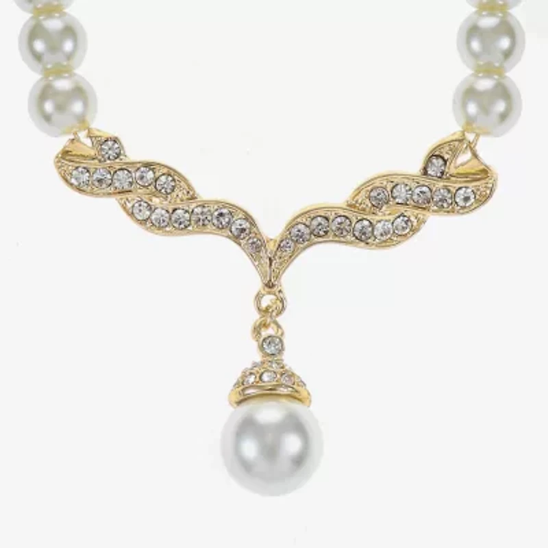 Monet® Simulated Pearl and Crystal Gold-Tone Drop Earring and Necklace Set