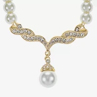 Monet® Simulated Pearl and Crystal Gold-Tone Drop Earring and Necklace Set