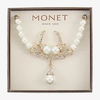 Monet® Simulated Pearl and Crystal Gold-Tone Drop Earring and Necklace Set