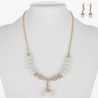 Monet® Simulated Pearl and Crystal Gold-Tone Drop Earring and Necklace Set