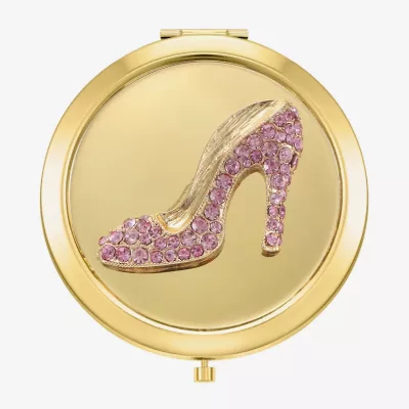 Monet Jewelry Gold Tone Pink Heel Gold Tone Compact Mirror
