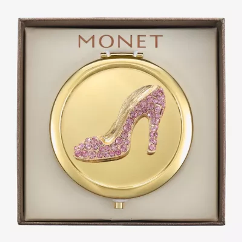 Monet Jewelry Gold Tone Pink Heel Gold Tone Compact Mirror