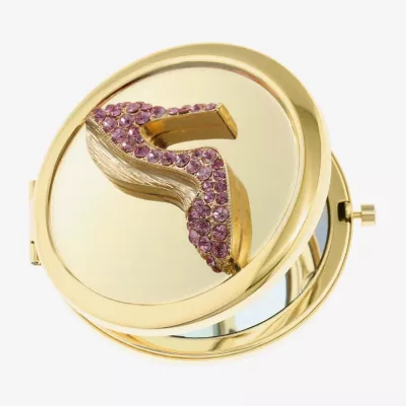 Monet Jewelry Gold Tone Pink Heel Gold Tone Compact Mirror