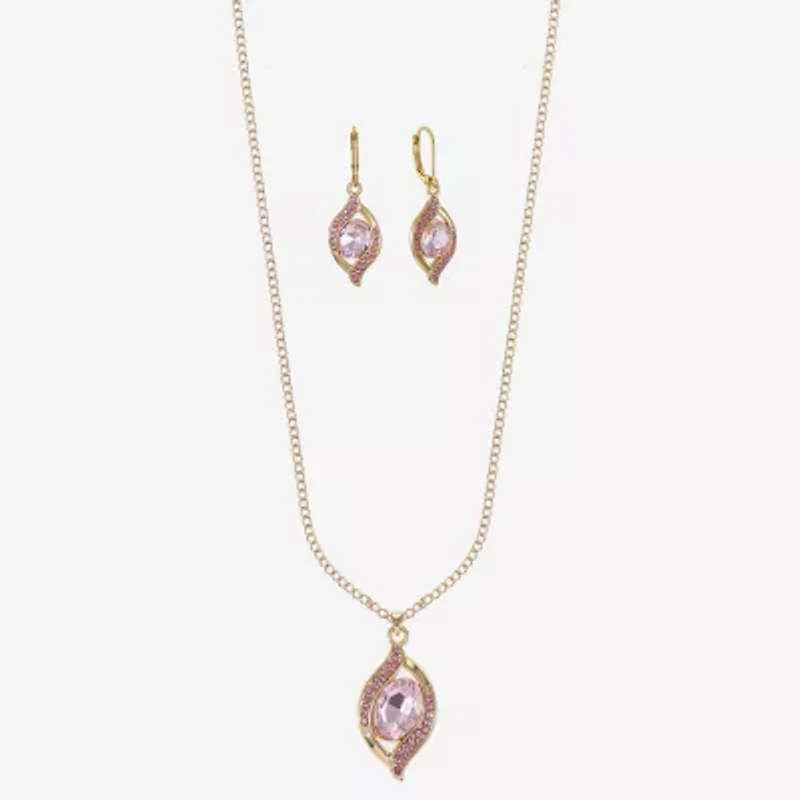 Monet Jewelry Pave Pendant Necklace And Drop Earring Womens Pink 2-pc. Jewelry Set