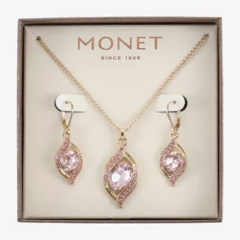Monet Jewelry Pave Pendant Necklace And Drop Earring Womens Pink 2-pc. Jewelry Set
