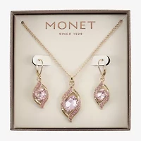 Monet Jewelry Pave Pendant Necklace And Drop Earring Womens Pink 2-pc. Jewelry Set