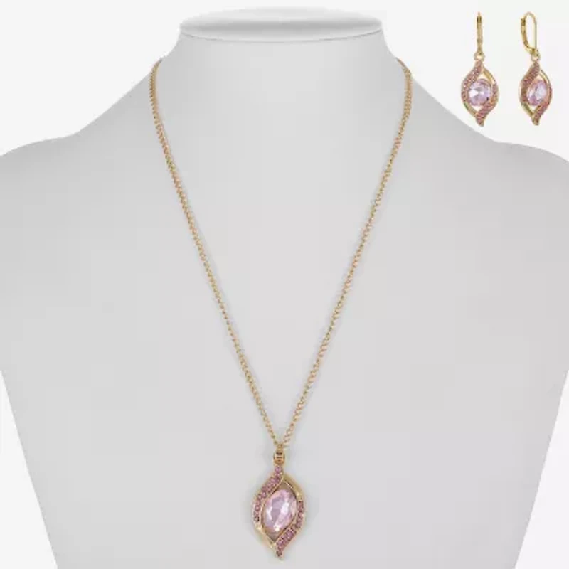 Monet Jewelry Pave Pendant Necklace And Drop Earring Womens Pink 2-pc. Jewelry Set