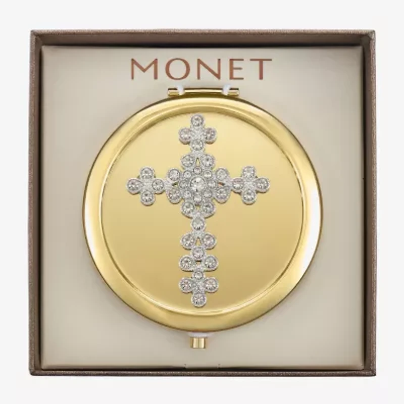 Monet Jewelry Gold Tone Cross Compact Mirror