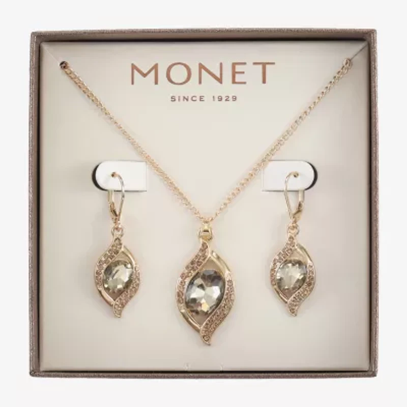 Monet Jewelry Pave Pendant Necklace And Drop Earring Womens Brown 2-pc. Jewelry Set