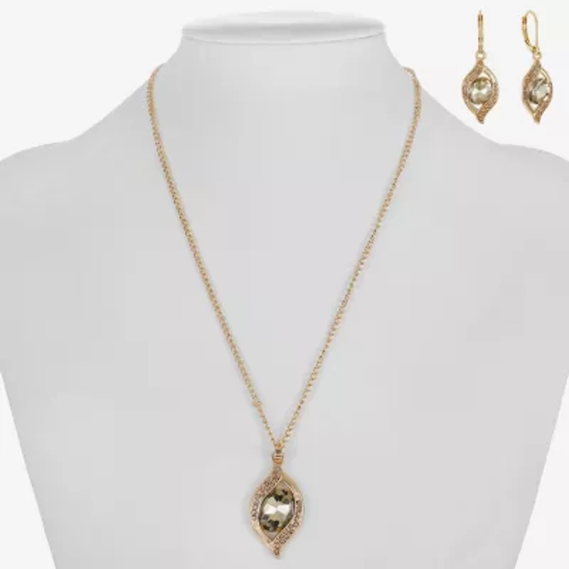 Monet Jewelry Pave Pendant Necklace And Drop Earring Womens Brown 2-pc. Jewelry Set