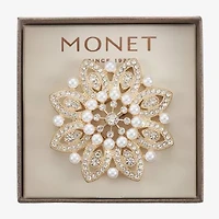 Monet® Gold-Tone Crystal and Simulated Pearl Snowflake Pin