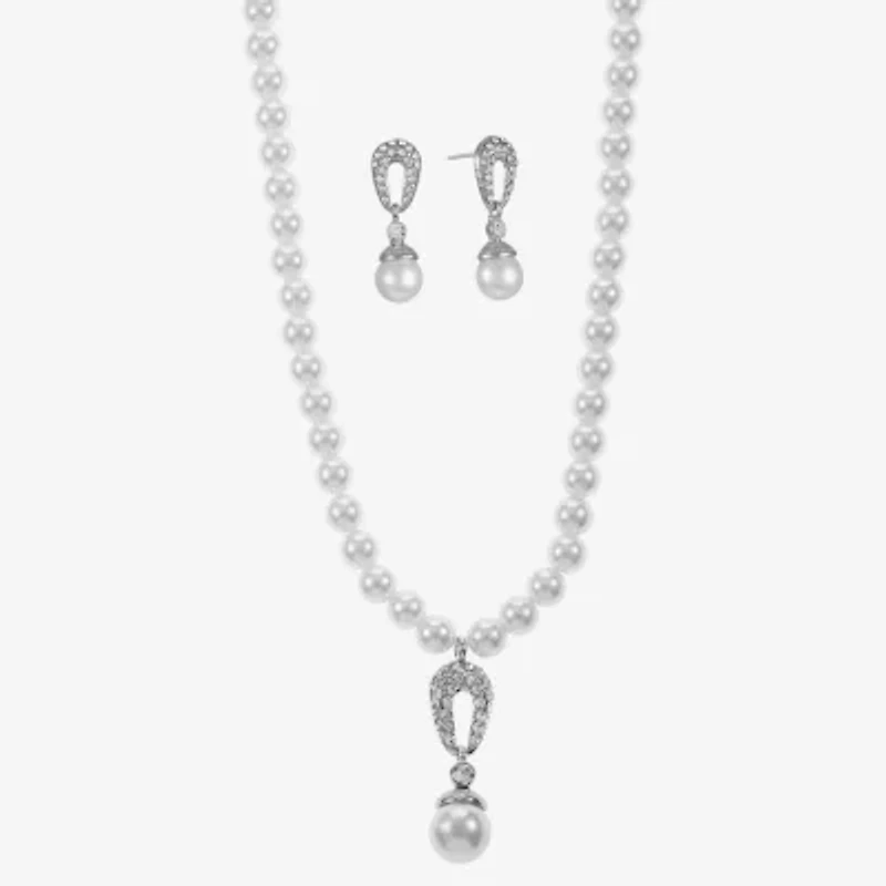 Monet® Simulated Pearl Crystal Double Drop Earring and Necklace Boxed Set