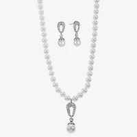 Monet® Simulated Pearl Crystal Double Drop Earring and Necklace Boxed Set