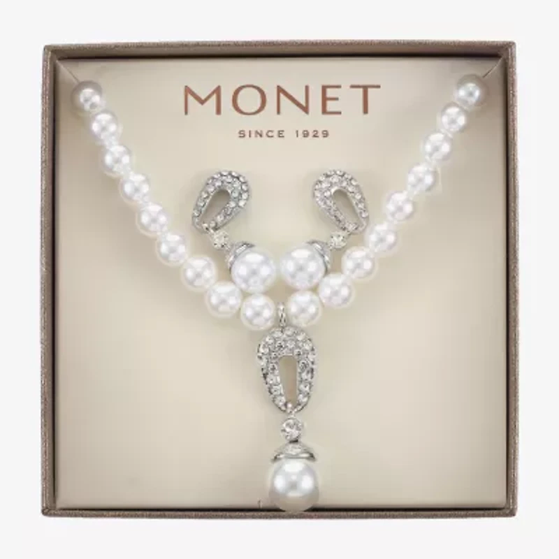 Monet® Simulated Pearl Crystal Double Drop Earring and Necklace Boxed Set