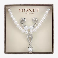 Monet® Simulated Pearl Crystal Double Drop Earring and Necklace Boxed Set