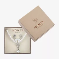 Monet® Simulated Pearl Crystal Double Drop Earring and Necklace Boxed Set