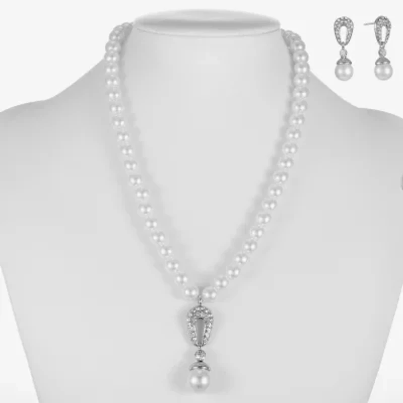Monet® Simulated Pearl Crystal Double Drop Earring and Necklace Boxed Set