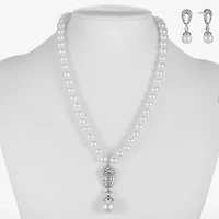 Monet® Simulated Pearl Crystal Double Drop Earring and Necklace Boxed Set
