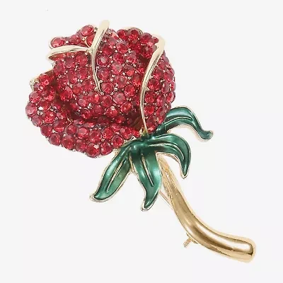 Monet Jewelry Red Rose Gold Tone Crystal Pin