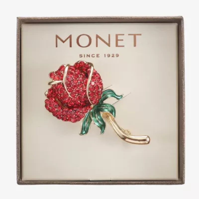 Monet Jewelry Red Rose Gold Tone Crystal Pin