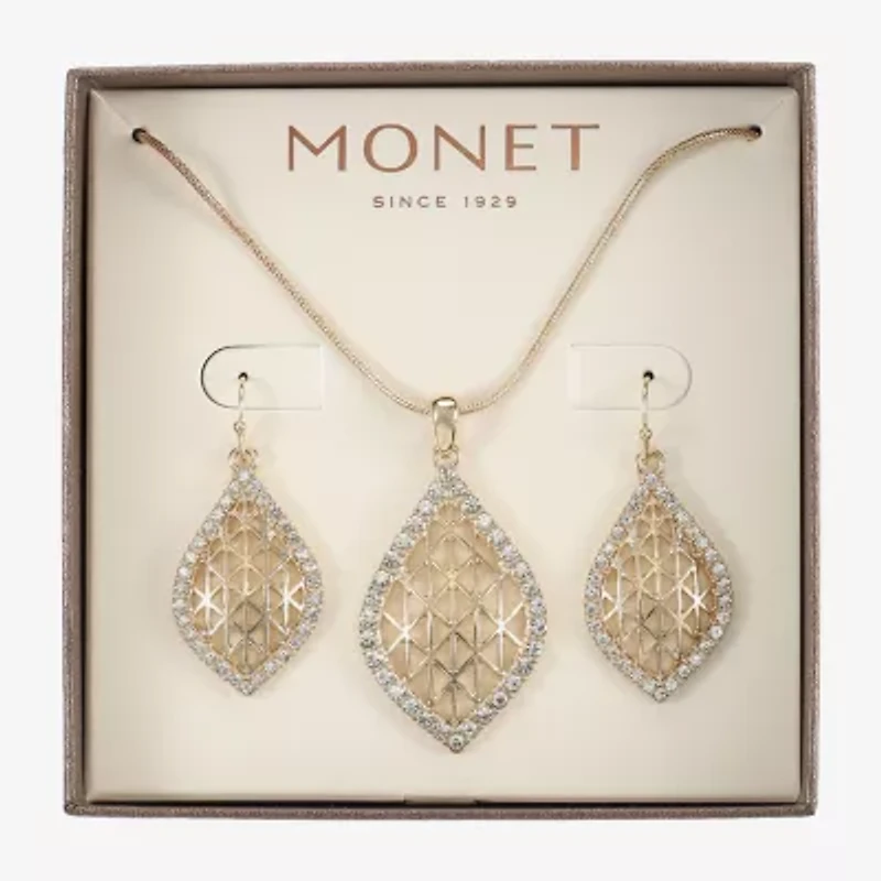Monet Jewelry Openwork Pendant Necklace And Drop Earring Womens Glass 2-pc. Set